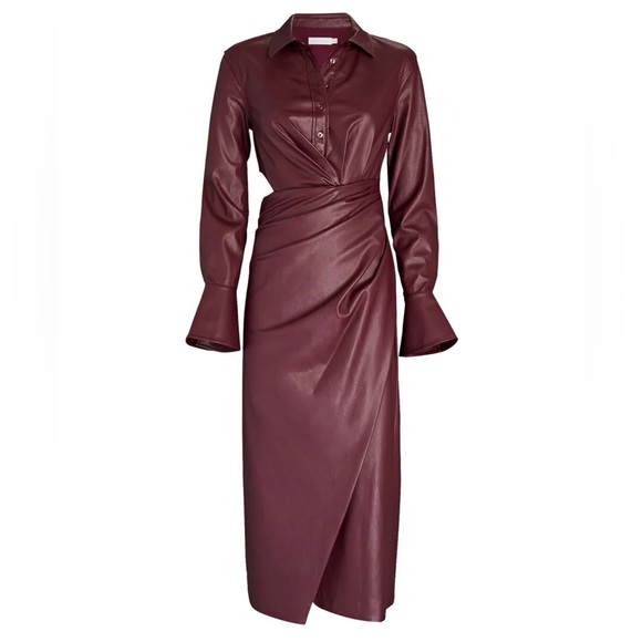 Jonathan Simkhai Mara Draped Vegan Leather Midi Dress size 0 NWT in Dark Red